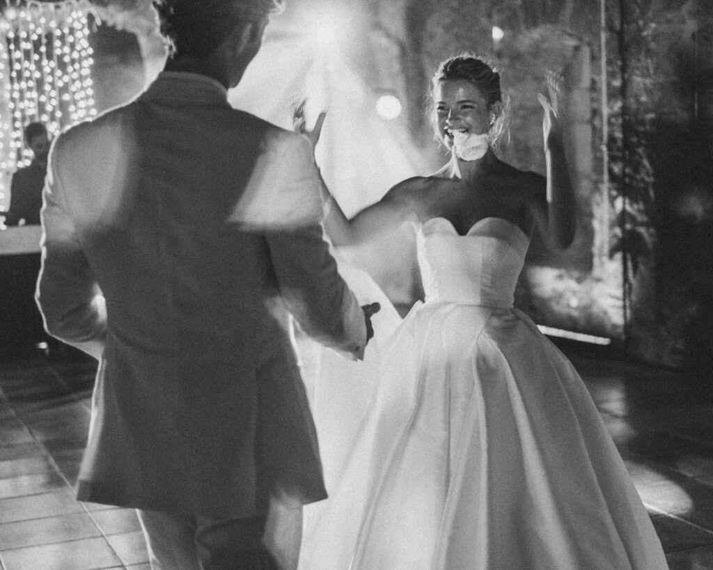 Dance floor during evening reception at El Convent Blanes wedding