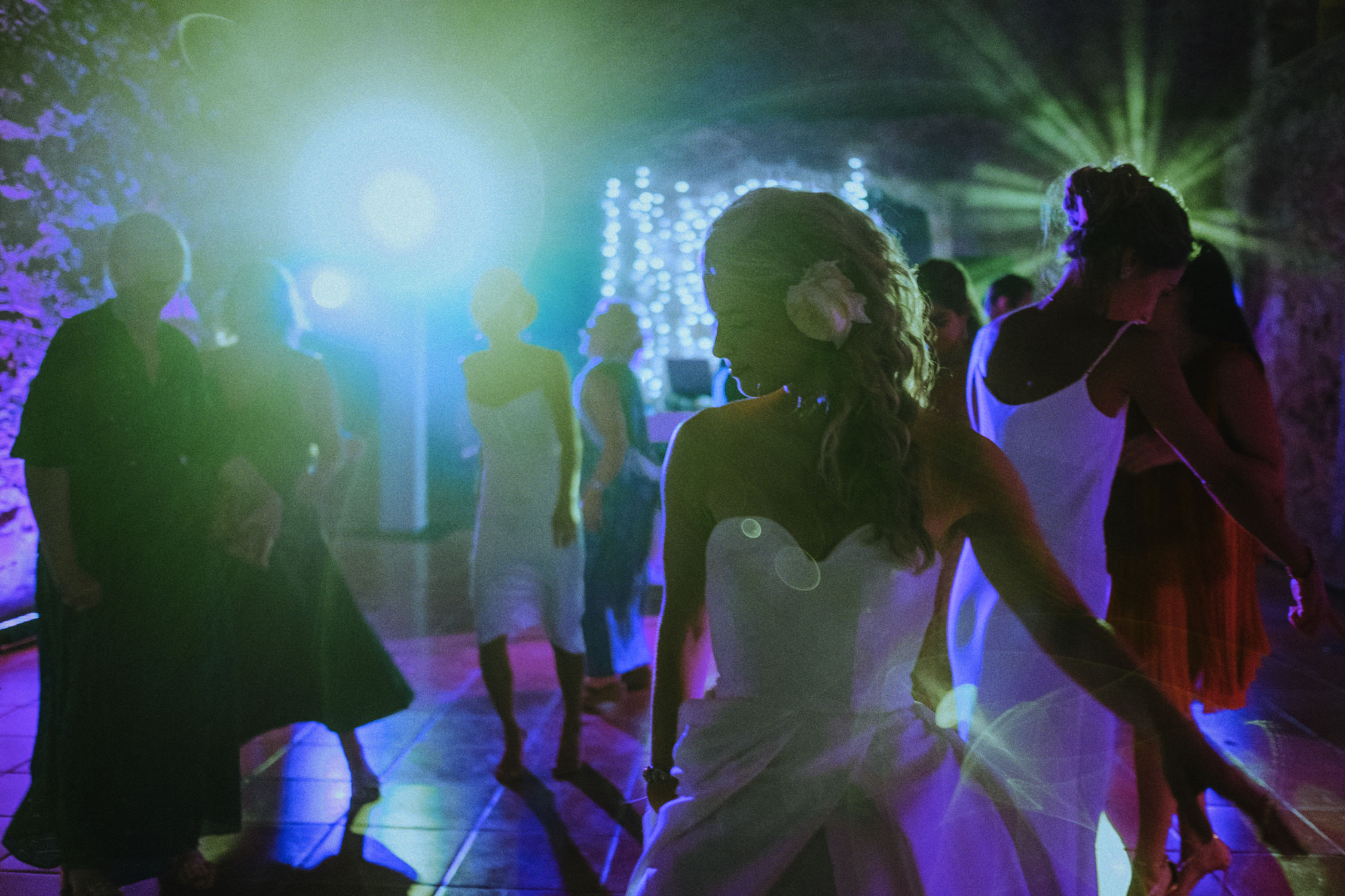 Dance floor during evening reception at El Convent Blanes wedding
