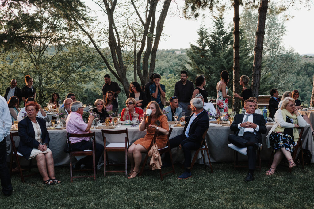 Guests seated for dinner outside at El Dalmau