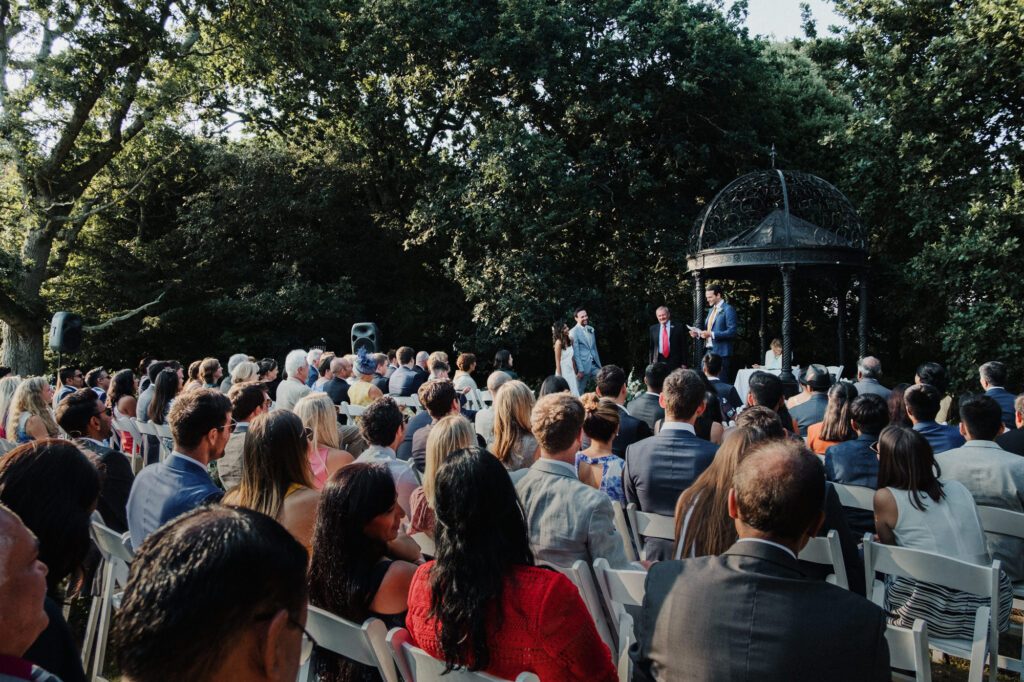 Outdoor wedding ceremony at Tournerbury Woods Estate in Hampshire