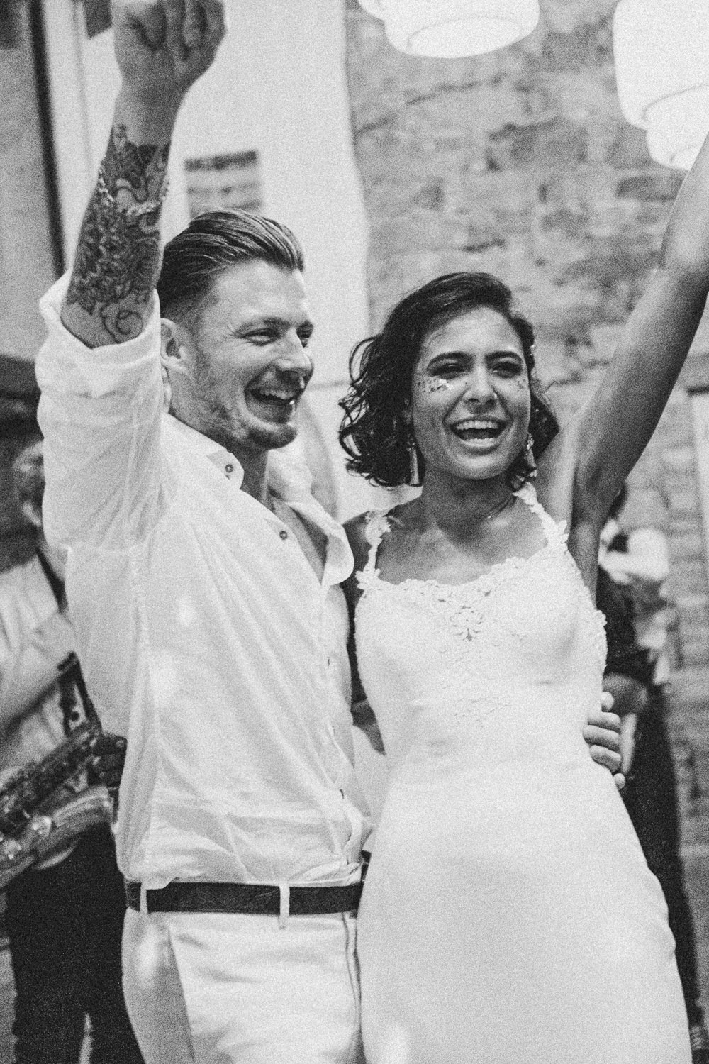 Bride and groom during the party