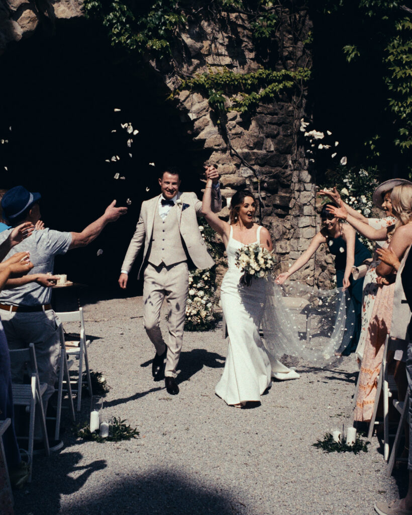 Couple walking together after the ceremony at Barcelona Wedding Venue La Baronia
