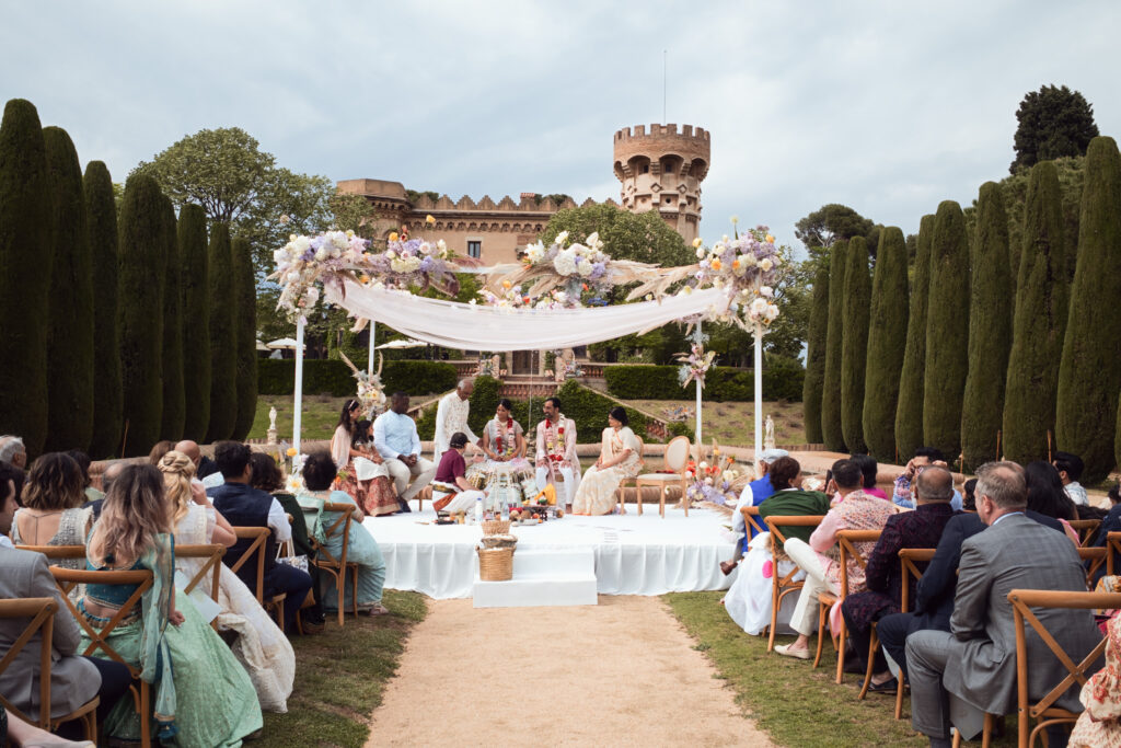 Indian wedding ceremony setup at Castell de Sant Marsal Barcelona