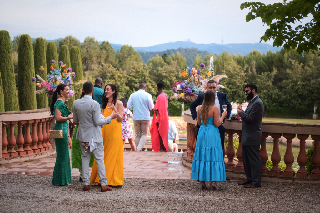 Guests arriving at Castell de Sant Marsal Indian wedding ceremony