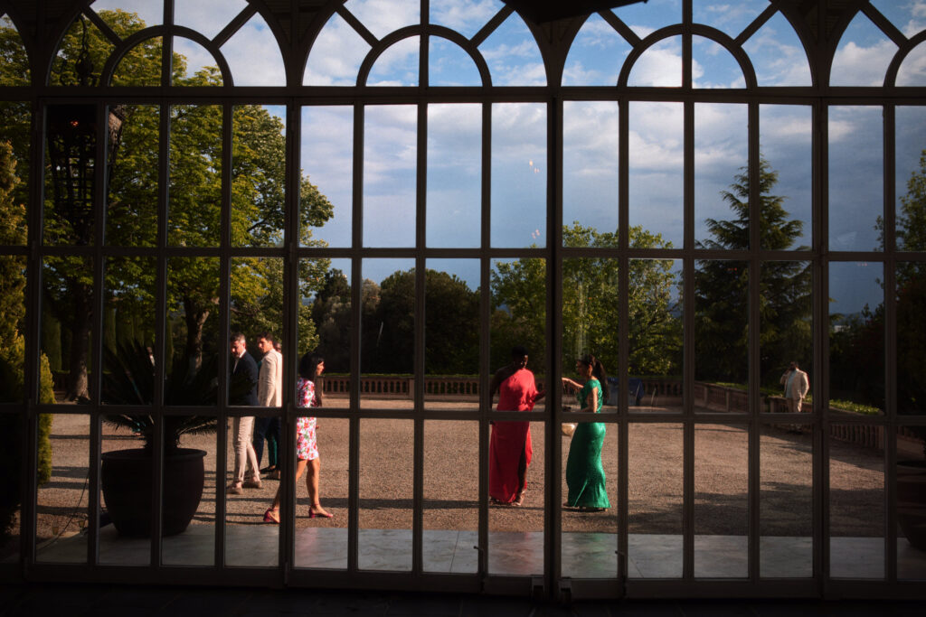 Cocktail hour terrace at Castell de Sant Marsal wedding