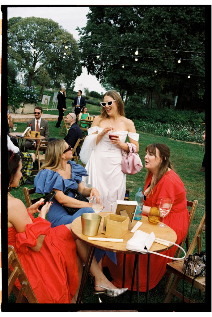 Guests gathered outdoors before dinner at Mas Terrats wedding